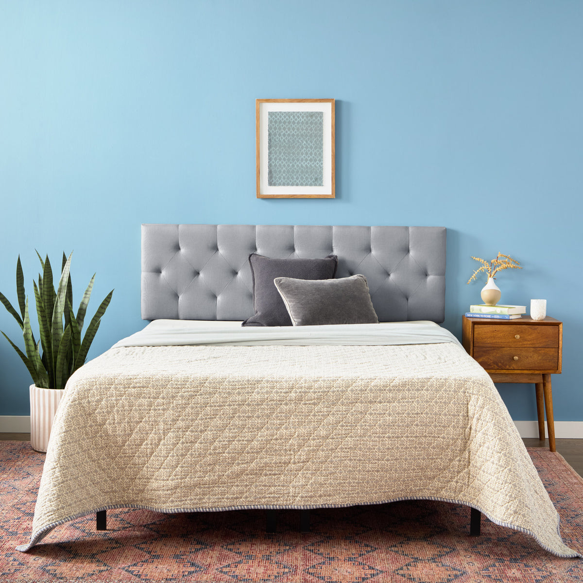 tufted headboard diamond pattern vs straight grid layout comparison