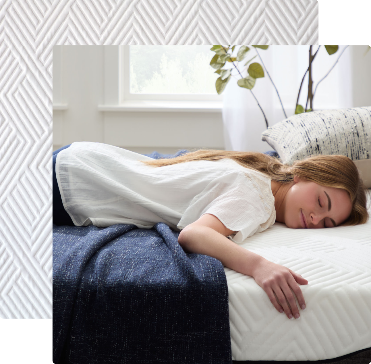 Person hugging mattress